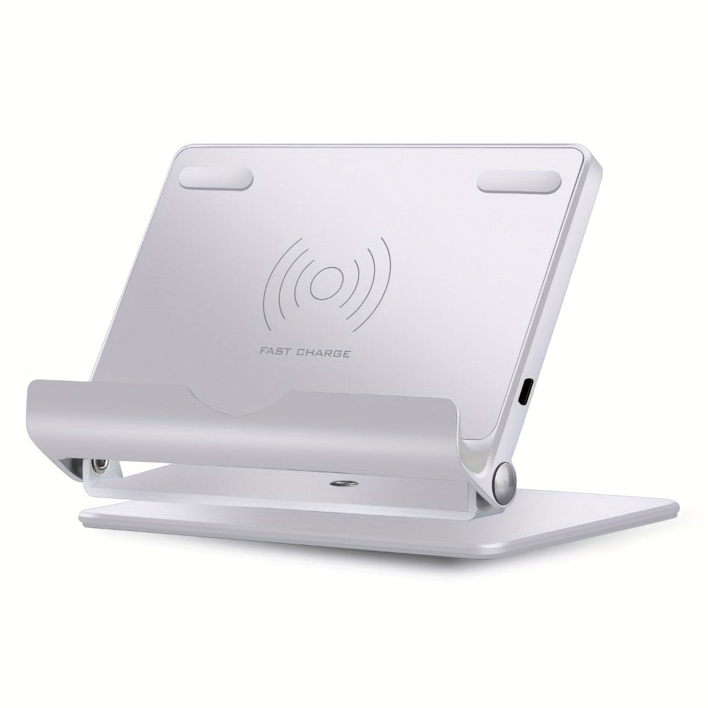 Silvery 360-Degree Rotating Wireless Charging Stand with Micro-USB and USB-C Input Port Design