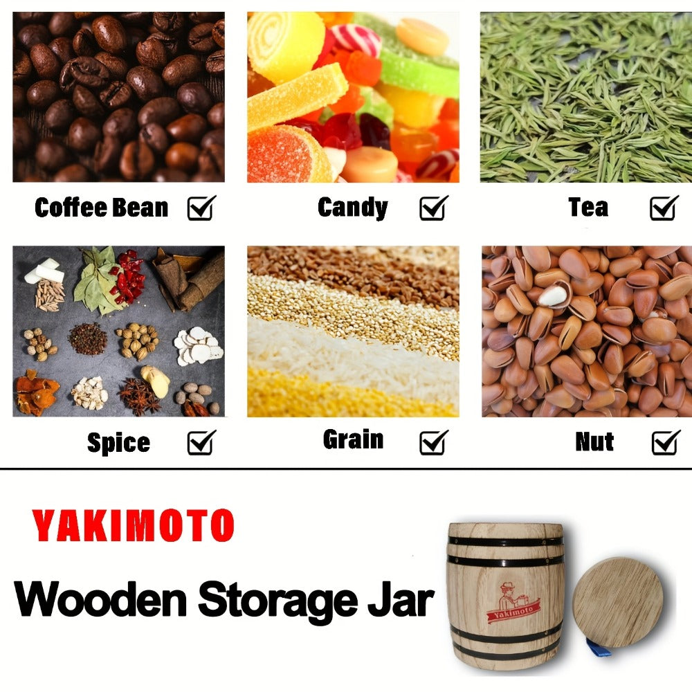 Wooden Barrel Storage Jar with Lid, Rustic Mini Desktop Organizer for Coffee Beans, Sugar, Candy