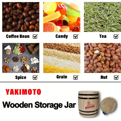 Wooden Barrel Storage Jar with Lid, Rustic Mini Desktop Organizer for Coffee Beans, Sugar, Candy