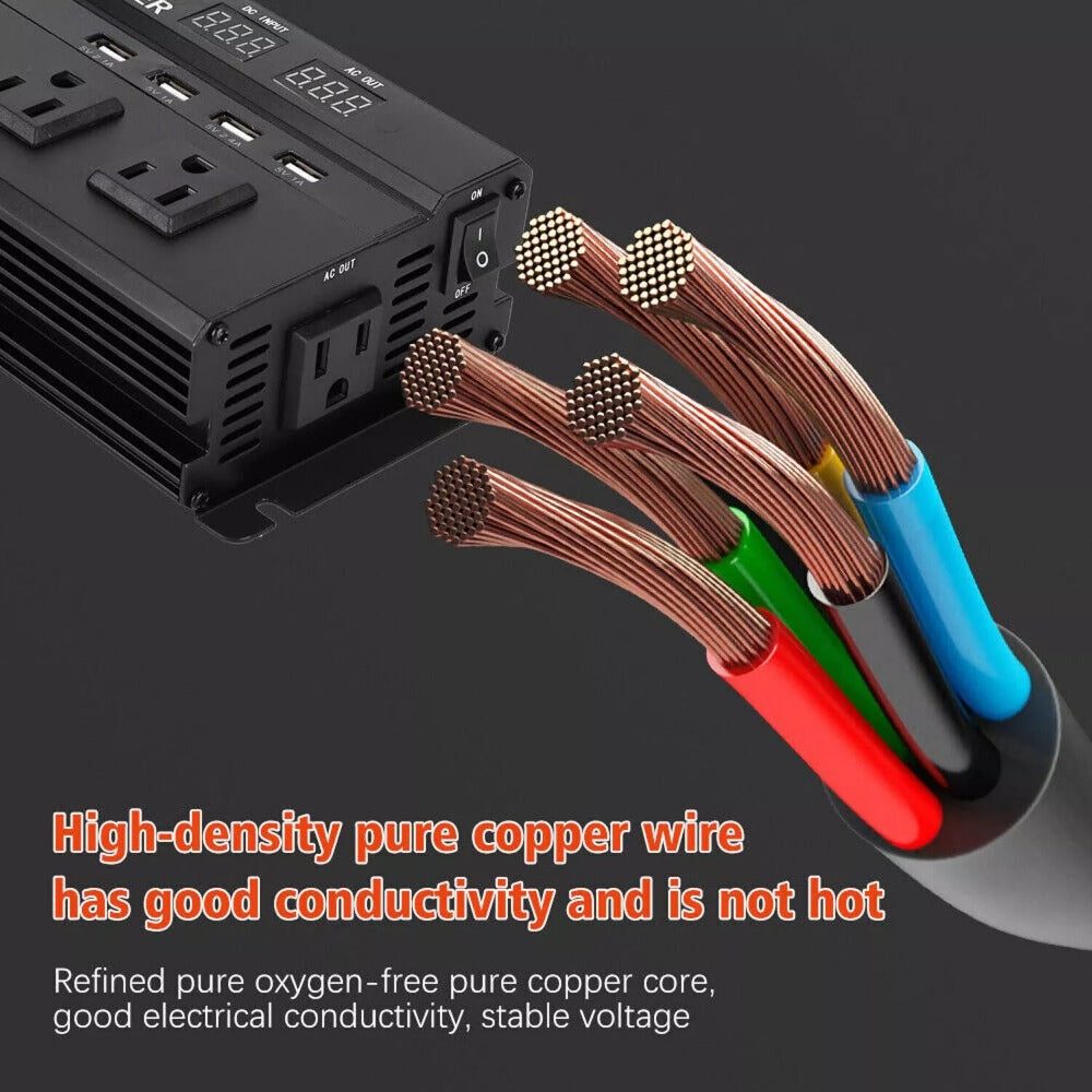 Portable 12V DC to 110V AC Power Inverter with LCD Display, Cooling Fan and 6600W Checkout Label