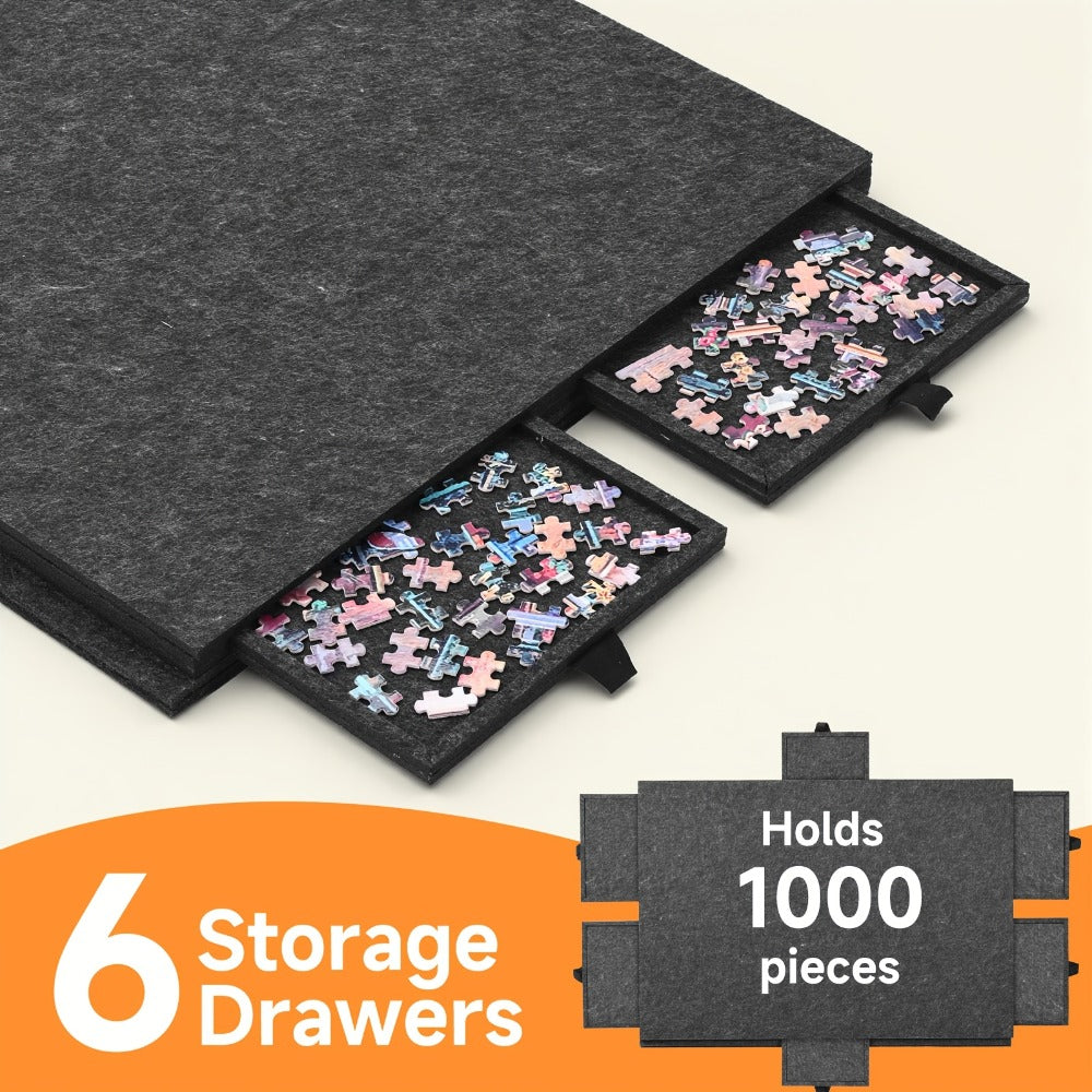 Jigsaw Puzzle Board with Felt Mat & 6 Sorting Drawers – Foldable Roll-Up Puzzle Saver Fits Up to 1000 Pieces | Portable Puzzle Storage