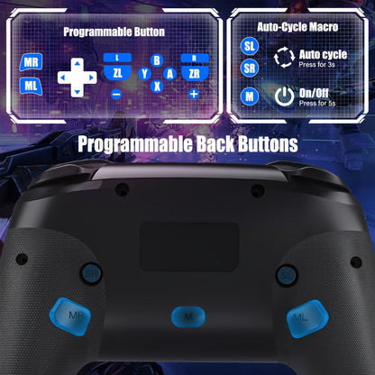 RGB Wireless Gaming Controller in Black with Spiderweb Shell, Back Buttons and USB-C Charging for Switch Systems
