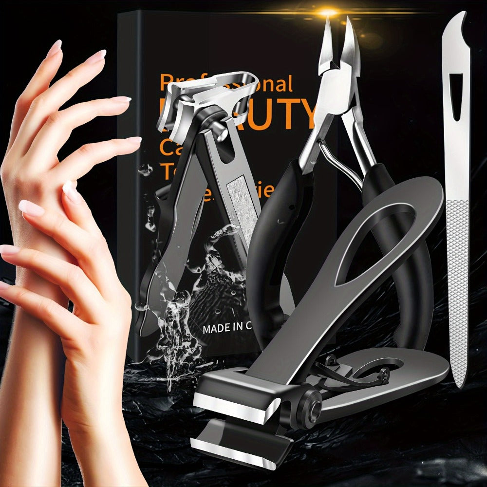 Heavy Duty Toenail Clippers Set 3 Piece for Thick Nails – Wide Jaw Stainless Steel Straight & Angled Nail Clipper with Nail File