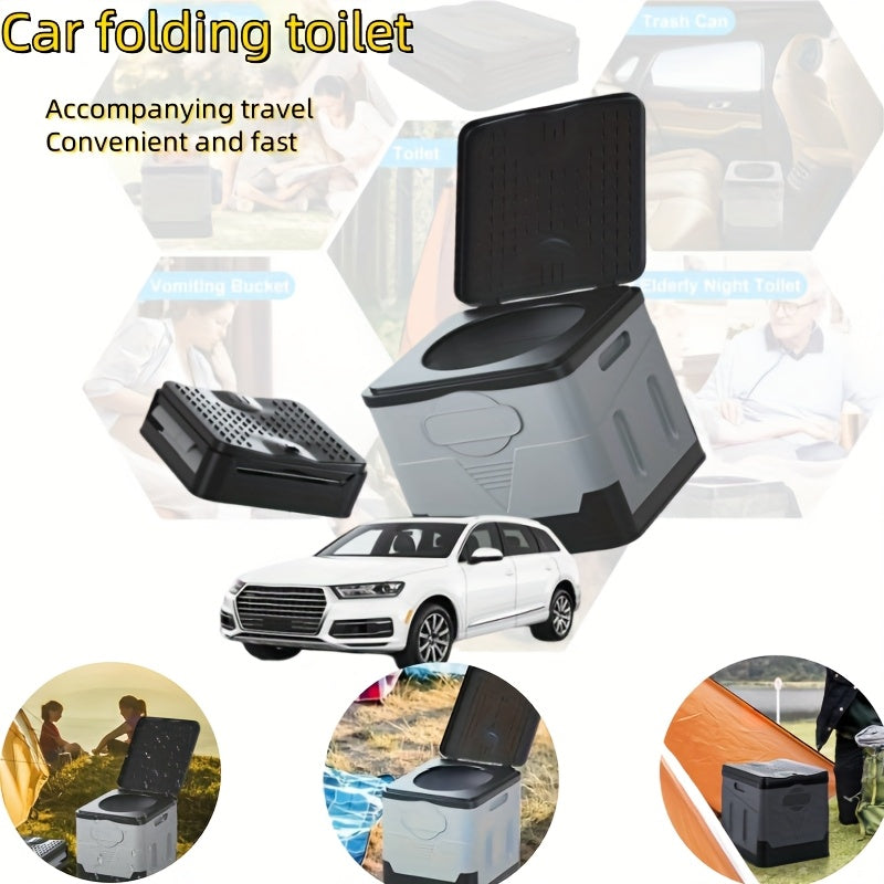 Foldable Camping Toilet Portable Porta Potty for Adults Kids with Lid Drain Hole Waterproof Thick PP Plastic Luggable Loo for Hiking Car