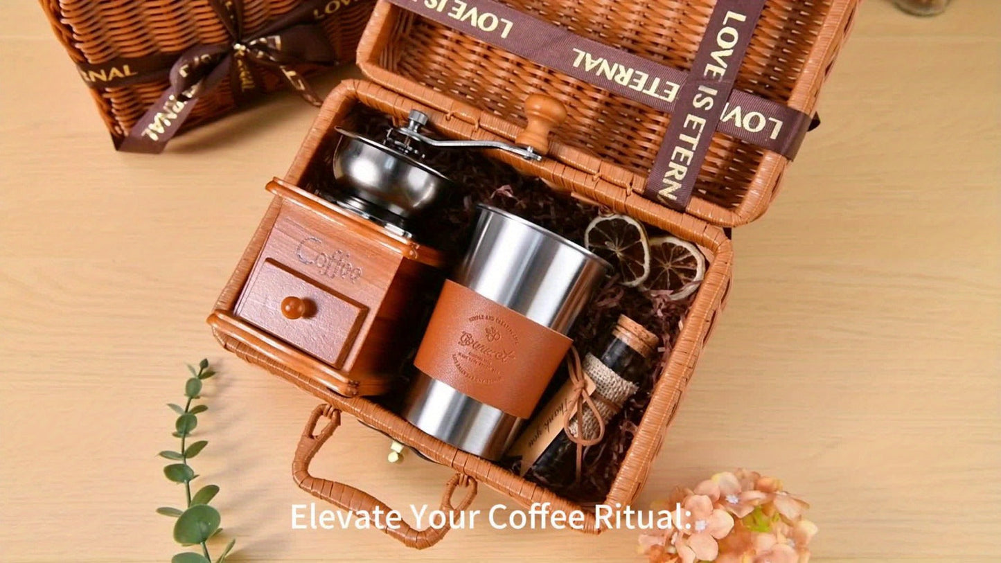 Manual Coffee Grinder Hand Grinder with 304 Stainless Steel Burr, Portable Square Coffee Mill for Travel