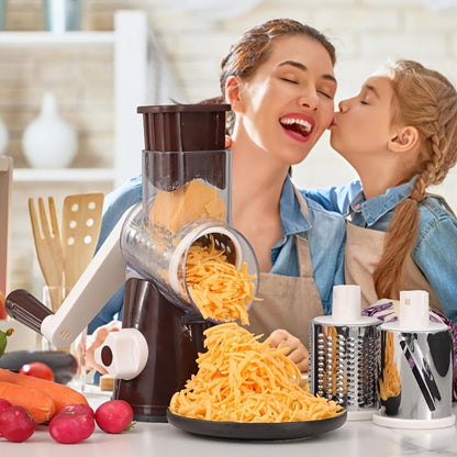 Rotary Cheese Grater with Hand Crank, 3 Interchangeable Blades for Cheese, Vegetables & Nuts, Suction Base