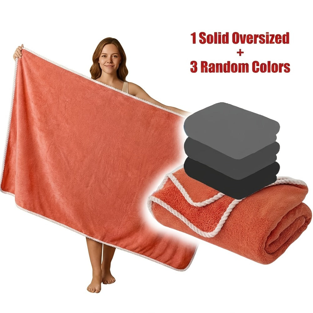 Bath Towels Set 4 Piece 300GSM Soft Towels in Orange, Green, Blue, Purple or Pink for Home and Guest Use