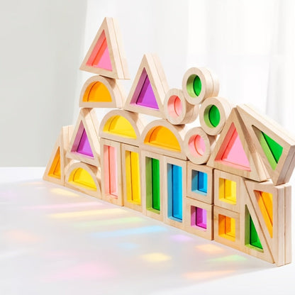 Building Block Set Translucent Acrylic Geometric Shapes with Colorful Triangle, Circle, Arch and Window Pieces