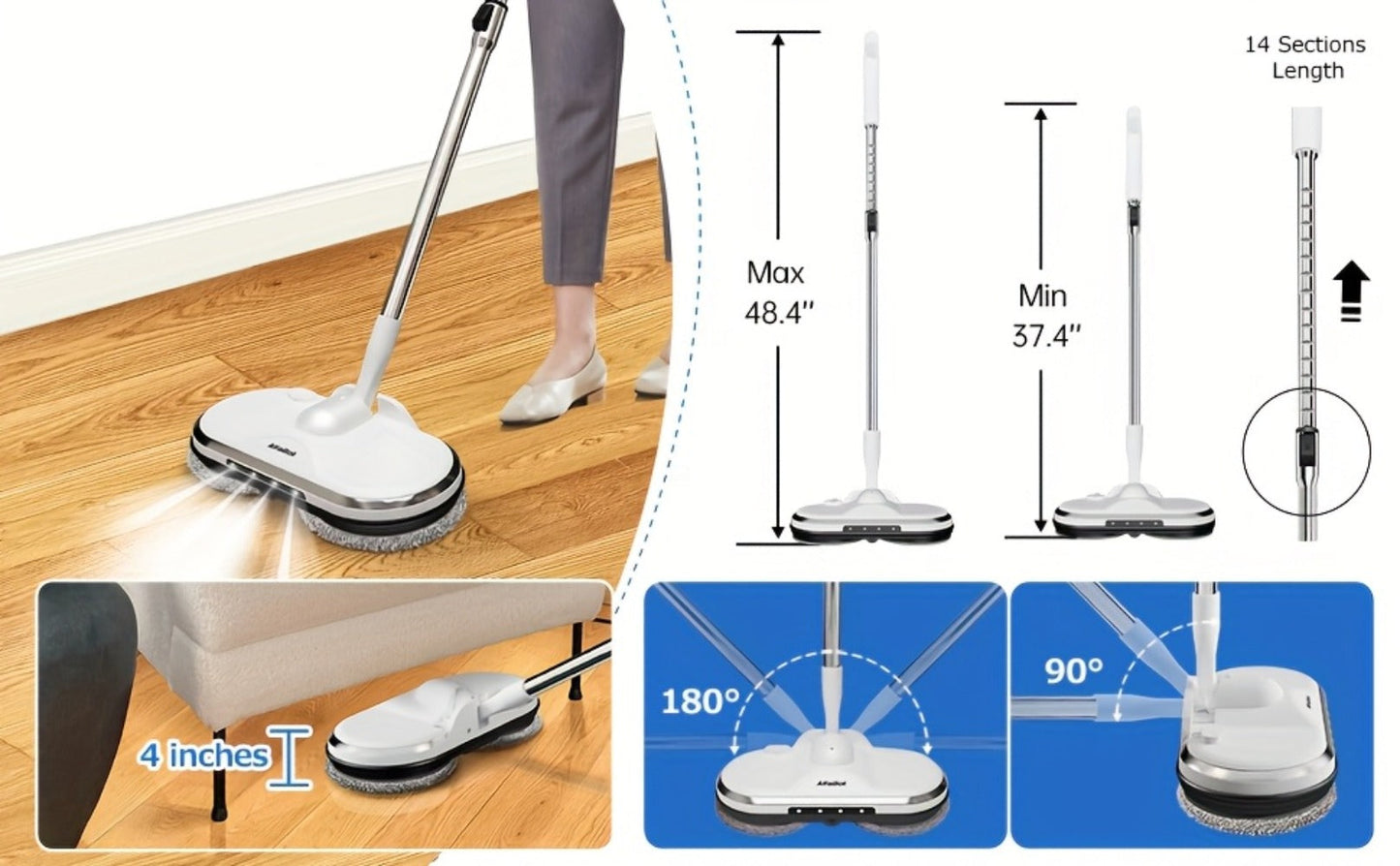 Cordless Electric Spin Mop Floor Cleaner with LED Headlight & Water Spray Tank for Everyday Face, Beard and Body Grooming