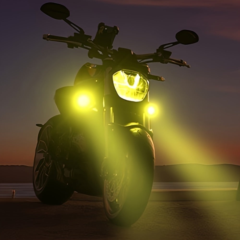 Motorcycle LED Lights 2 Pack with Switch – Dual Color White & Amber High Low Beam Auxiliary Driving Lights for Motorcycle Truck ATV UTV SUV