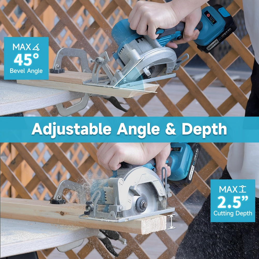 Brushless Circular Saw Kit 21V Cordless, Battery & Charger Included, Adjustable 45° Bevel Cutting