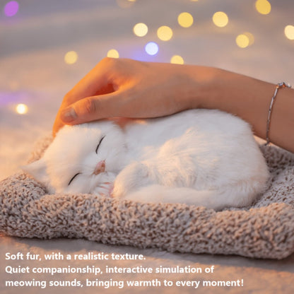 Plush Toy Realistic Sleeping Cat with Meow Sound in Four Coat Patterns for Desk or Room Display
