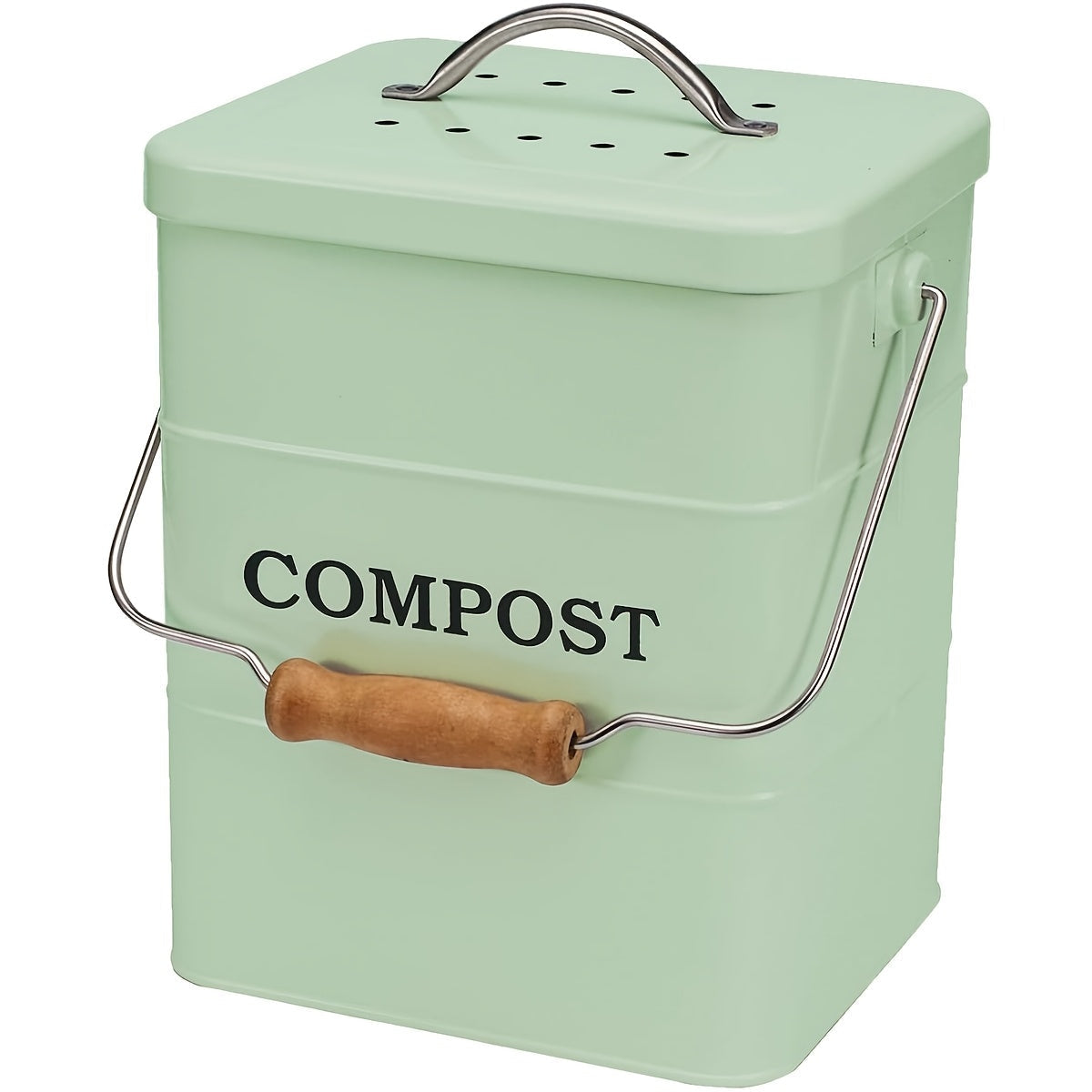 Kitchen Compost Bin 1 Gallon with Charcoal Filter & Wooden Handle, Odor-Free Indoor Countertop Food Waste Bin