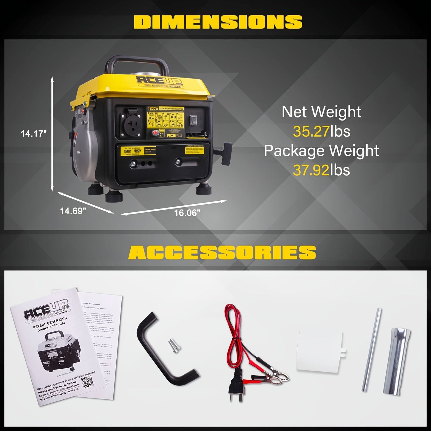 Gas Generator 1200W Portable Compact Ultralight - 900W Running 1200W Peak, 2-Stroke 71CC Engine, 6Hr Runtime
