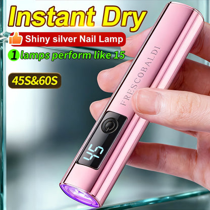 Metallic Handheld Linear UV/LED Nail Lamp with 45s/60s Timers, Type-C Input and 300mAh Label