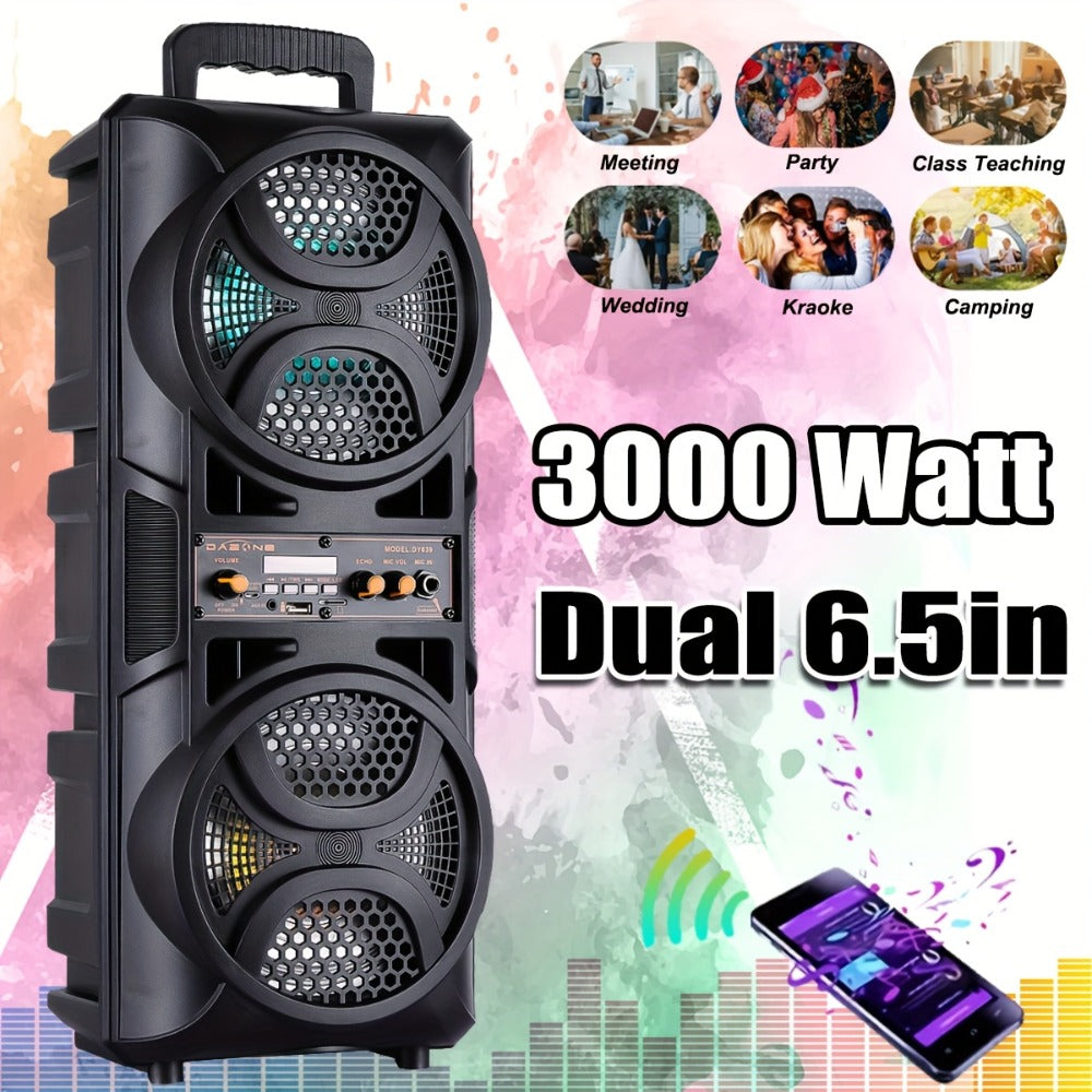 Portable PA Speaker Dual 6.5-Inch RGB Karaoke System with TWS, USB, AUX, FM and Remote Control