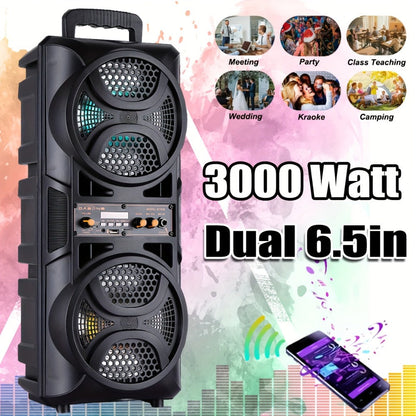 Portable PA Speaker Dual 6.5-Inch RGB Karaoke System with TWS, USB, AUX, FM and Remote Control