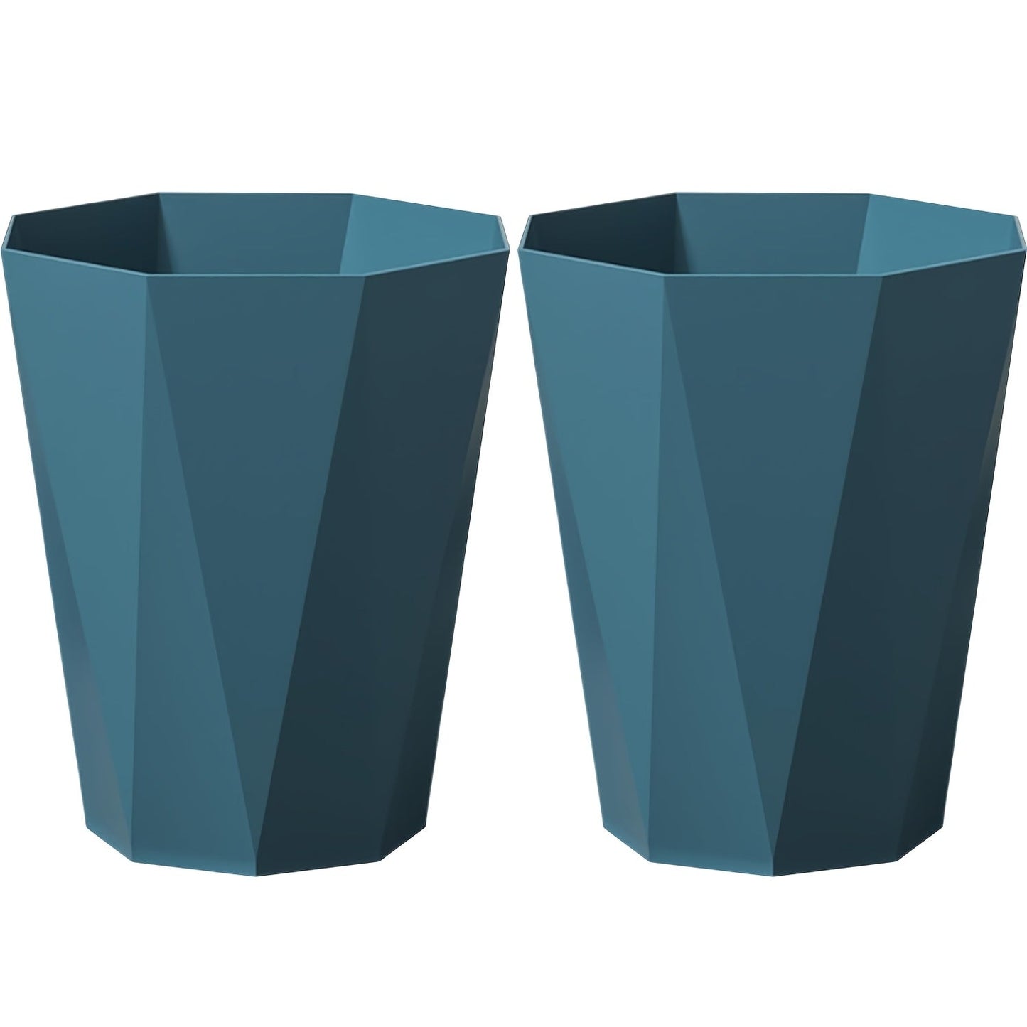 Trash Can 2 Pack Nordic Octagonal Wastebasket – Small Open Top Geometric Plastic Waste Bin with Brushed Finish for Bathroom