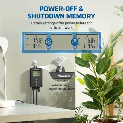 Digital Temperature Controller Thermostat Outlet Heating Cooling Mode 14°F-140°F LCD Display Buzzer for Garden, Patio and Yard Use