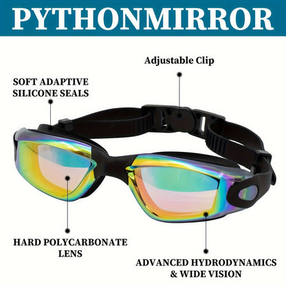 Two-Pack Mirrored Swim Goggles with Adjustable Split Straps and Black-White or Red-Blue Color Sets