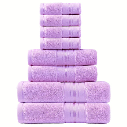 Striped Bath Towels, Towel Set 8 Piece 550GSM Pure Cotton Vintage Striped Bath, Hand Towels and Washcloths for Home and Guest Use