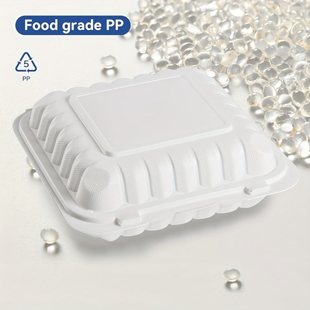 Disposable Food Containers Take Out Boxes with Lids - 7" 8" 9" Plastic Clamshell Meal Prep Containers 1 & 3 Compartment Reusable White