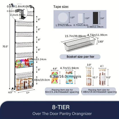 Over The Door Organizer – Multi-Layer Pantry Storage Rack for Kitchen Bathroom Laundry Room, Space Saving Door Hanging Shelf
