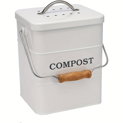 Kitchen Compost Bin 1 Gallon with Charcoal Filter & Wooden Handle, Odor-Free Indoor Countertop Food Waste Bin