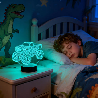 Monster Truck 3D Illusion Night Light 16 Color Changing LED Lamp Remote Control USB Powered for Entryways, Bedrooms and Living Spaces
