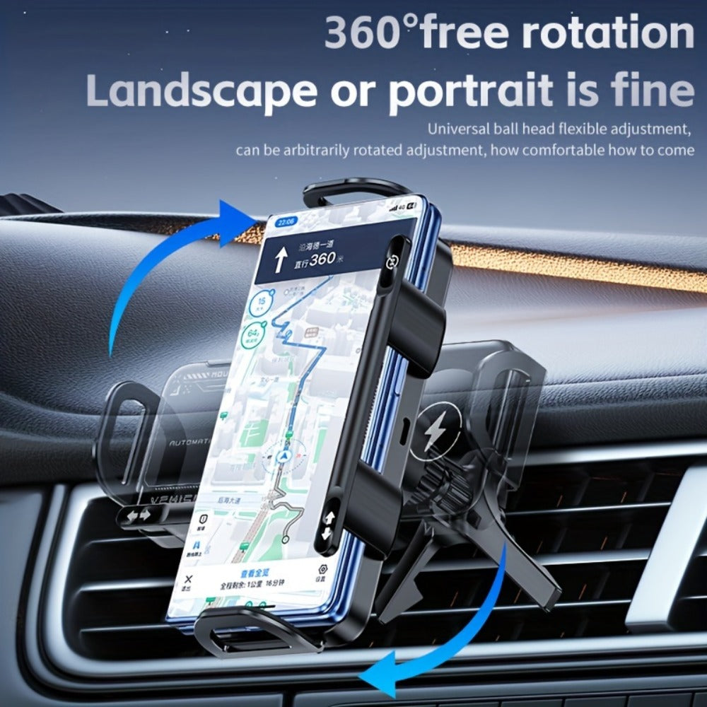 Car Wireless Charger Mount for Samsung Galaxy Z Fold 15W Auto-Clamping Fast Charging Holder, 360° Rotating Ball Joint