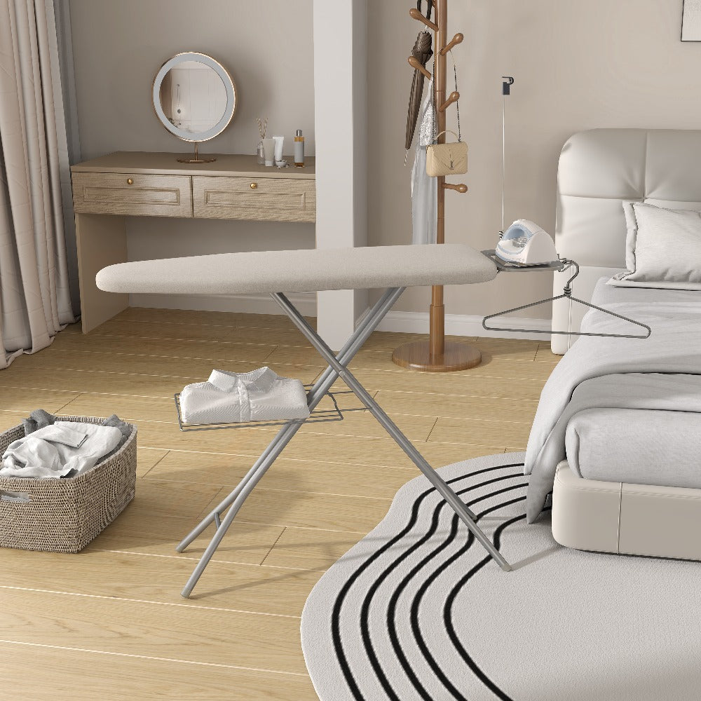 Ironing Board Full Size Foldable Height Adjustable with Clothes Rack Cord Holder 4-Layer Pad Heavy Duty Steel Legs for Laundry Room Living