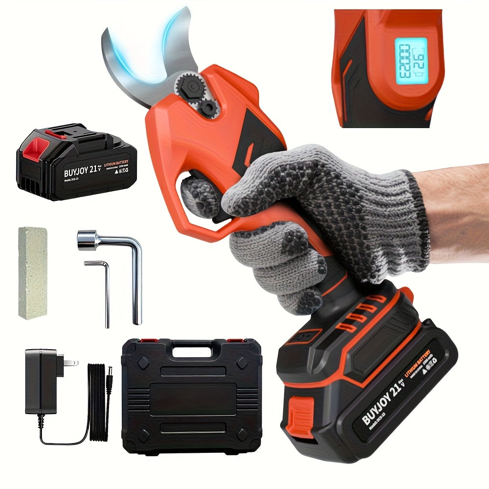 Electric Pruning Shears Cordless with LCD Display, Portable Battery-Powered Tree Pruner with Adjustable Cutting Diameter for Garden