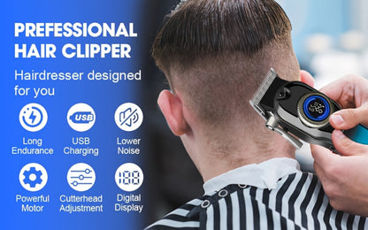 Hair Clipper LQT Blue Multi-Tool Grooming Set Options with Digital Displays, USB Charging and Guide Combs