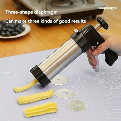 Cookie Press Biscuit Machine 8pcs, Heavy Duty Manual Spanish Cookie Maker with 8 Discs, No Electricity Required, Three-Stable System