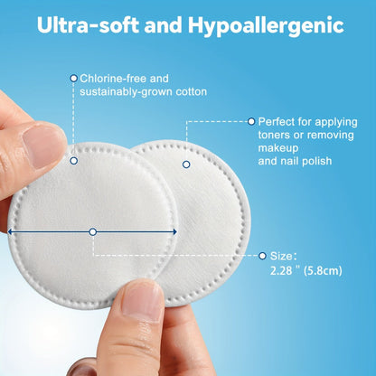 Makeup Remover Pads 600 Count Soft Hypoallergenic Lint-Free Cotton Rounds 360 Locking Edge Unscented Absorbent Disposable Face Pads