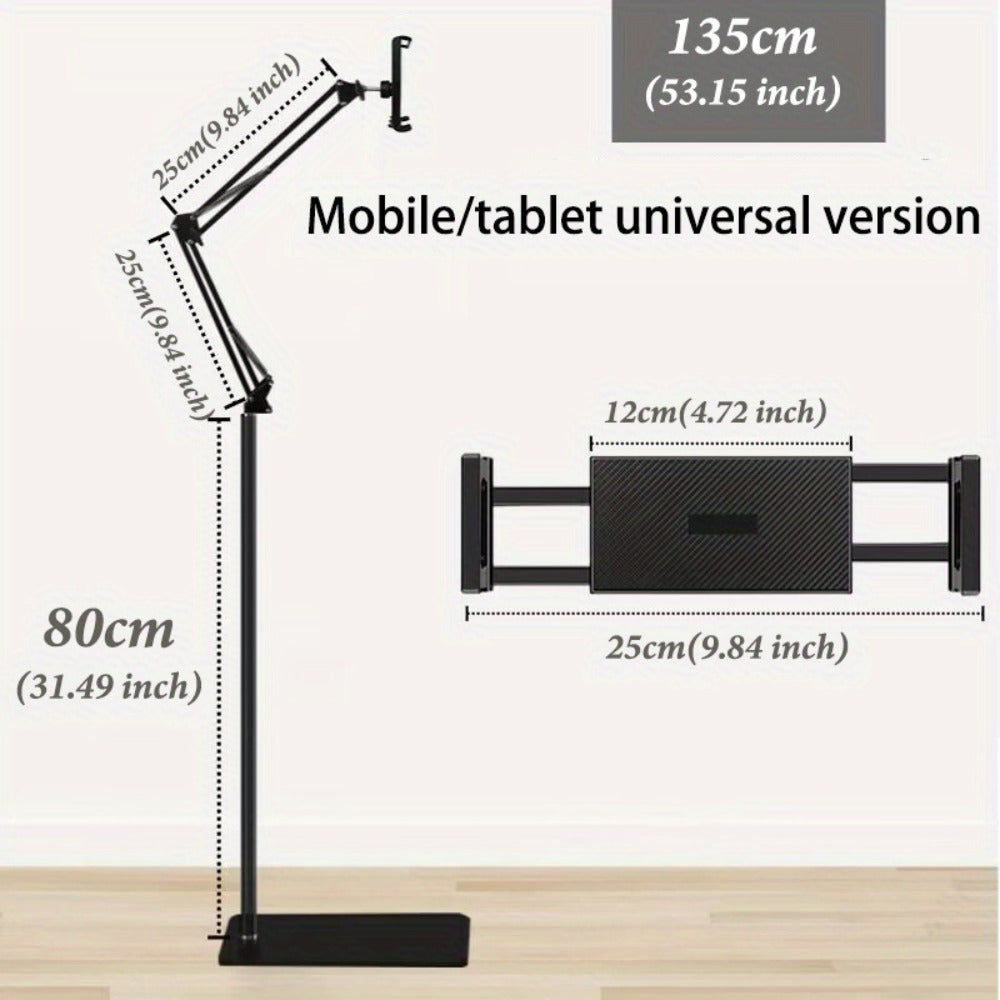 Floor Stand Phone Tablet Holder 68.9 Inch Flexible Gooseneck Lazy Bracket with 360° Rotating Head Foldable Adjustable Arm for Bed Sofa Desk