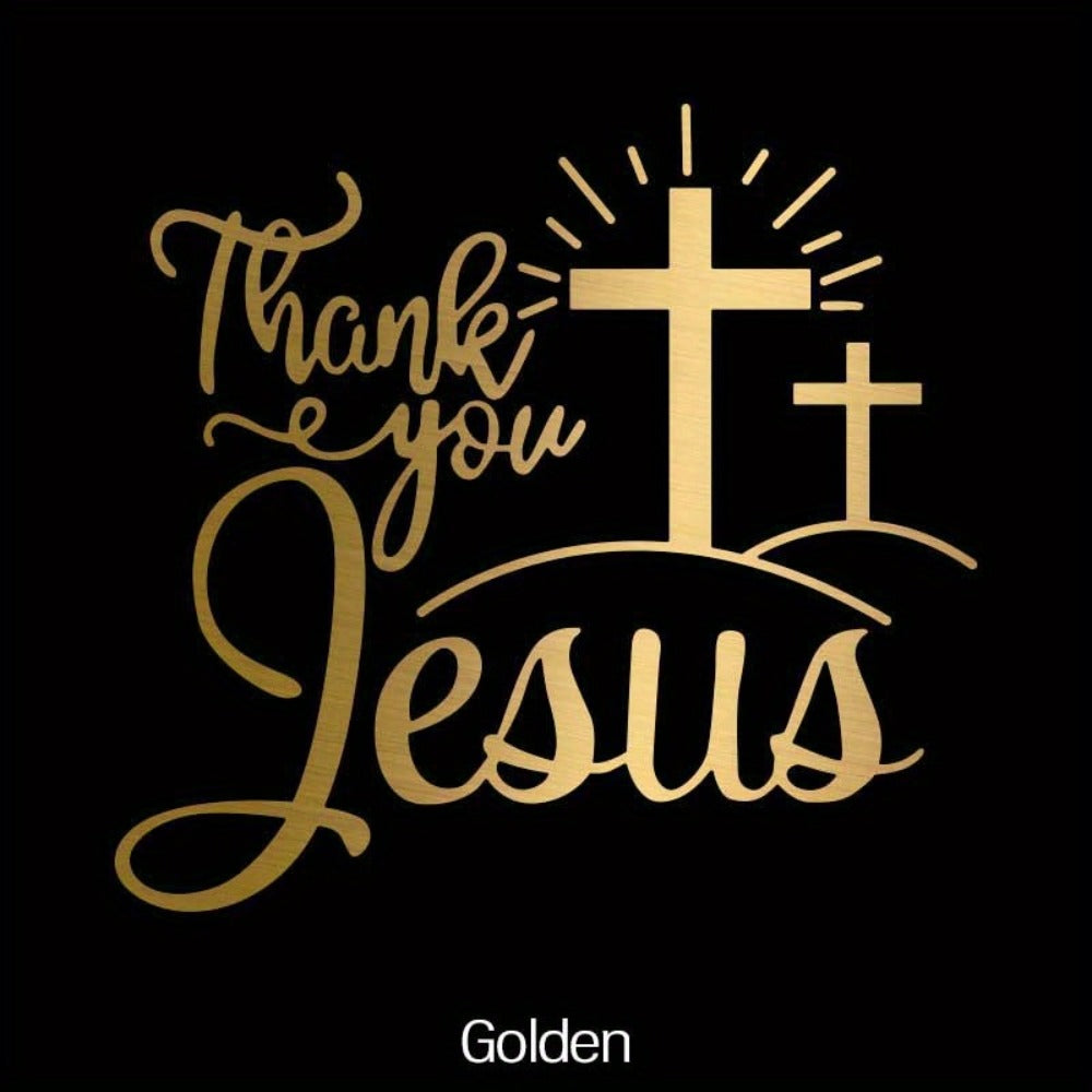 Thank You Jesus Cross Vinyl Decal Set, Four-Piece Design in Seven Colors for Vehicle Windows and Body Panels