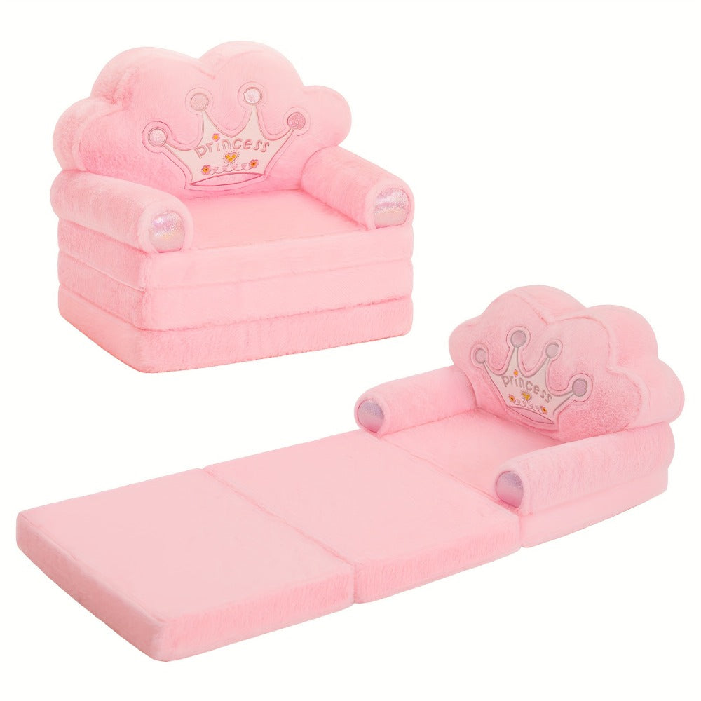 Kids Sofa Chair, 2-in-1 Foldable Toddler Couch Lounger, Luxury Faux Rabbit Fur Plush shown in the main product view