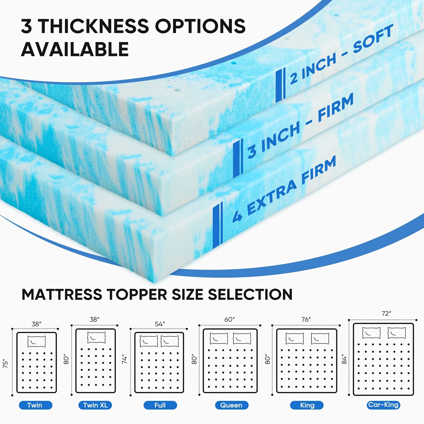 Mattress Topper shown in the Twin (4 Inch) option