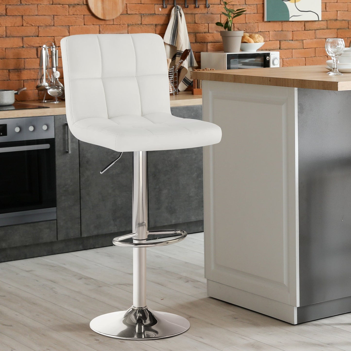 2-Piece Set Faux Leather Bar Stool with Adjustable Height and Armrests for Kitchen detail image - detail view 5