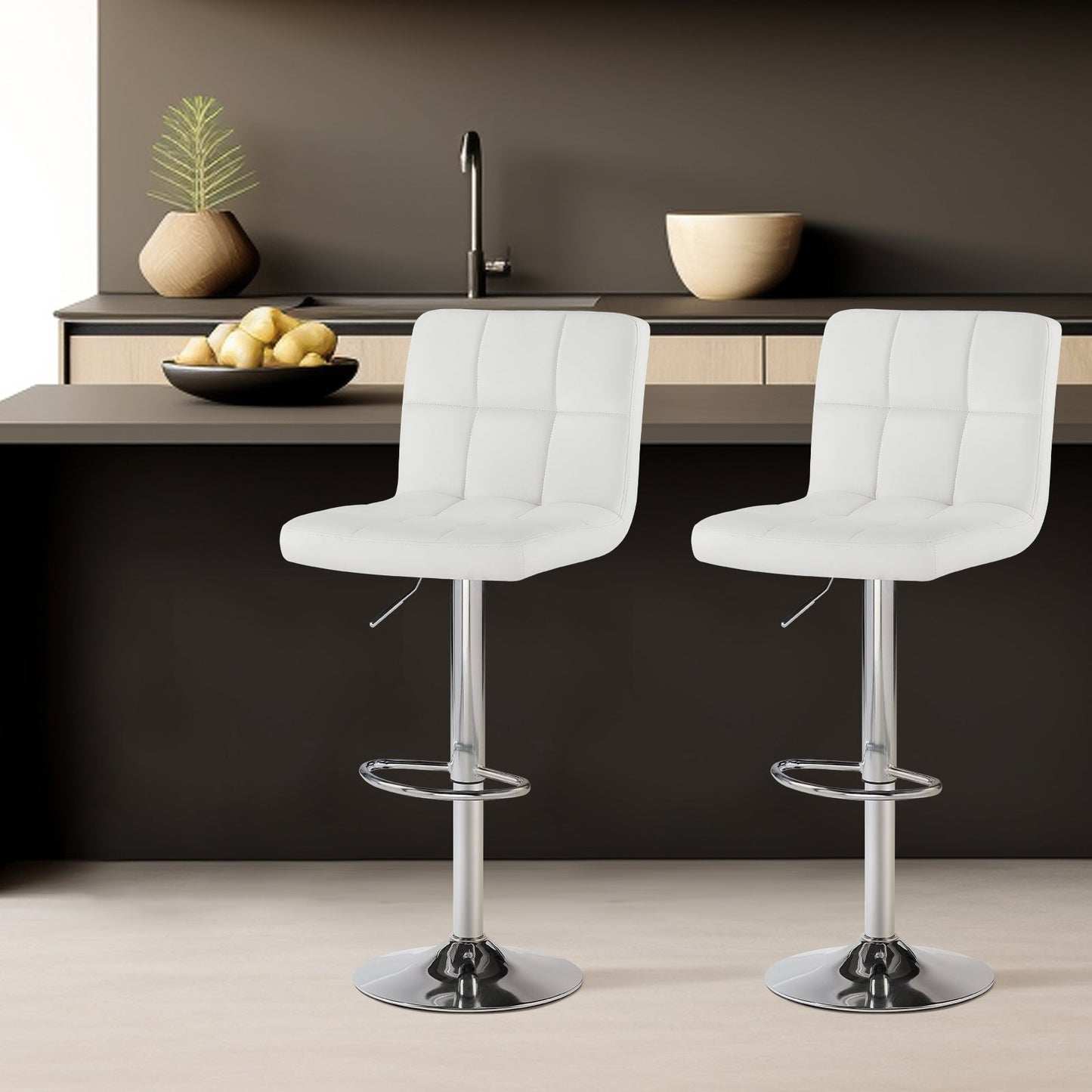 Bar Stool, PU Leather Bar Stools Set of 2 Hydraulic Adjustable Height Swivel Counter shown in the main product view