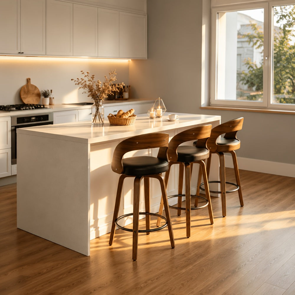 2-Piece Set Faux Leather Bar Stools with Solid Wood Construction and Adjustable Height detail image - detail view 11