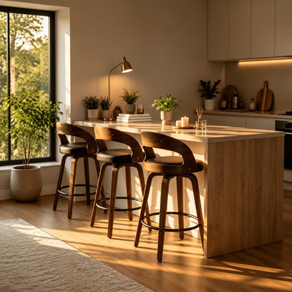 2-Piece Set Faux Leather Bar Stools with Solid Wood Construction and Adjustable Height detail image - detail view 13