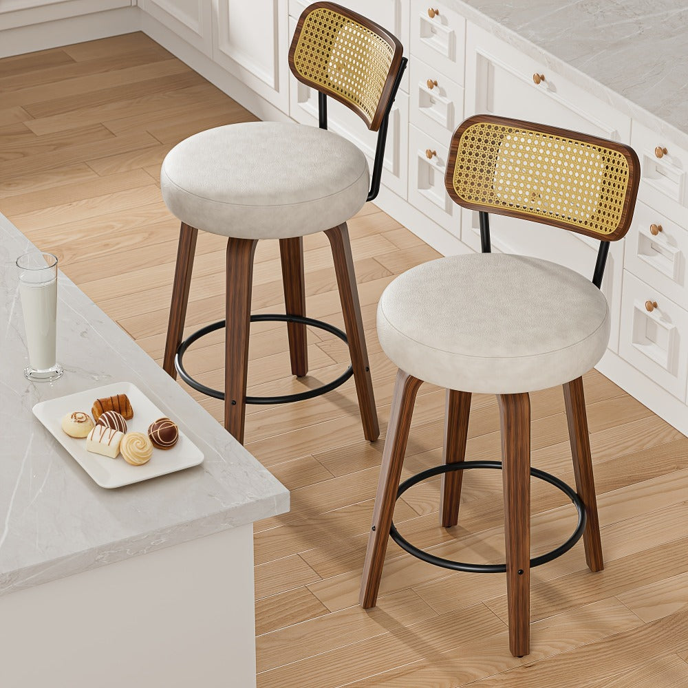 2-Piece Set Faux Leather Bar Stools with Solid Wood Construction and Adjustable Height detail image - detail view 14