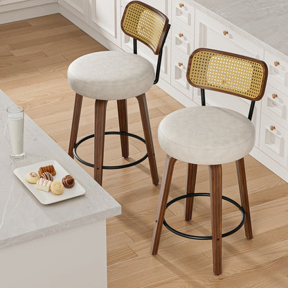 2-Piece Set Faux Leather Bar Stools with Solid Wood Construction and Adjustable Height detail image - detail view 14