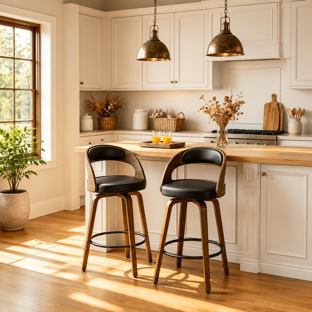 2-Piece Set Faux Leather Bar Stools with Solid Wood Construction and Adjustable Height detail image - detail view 15