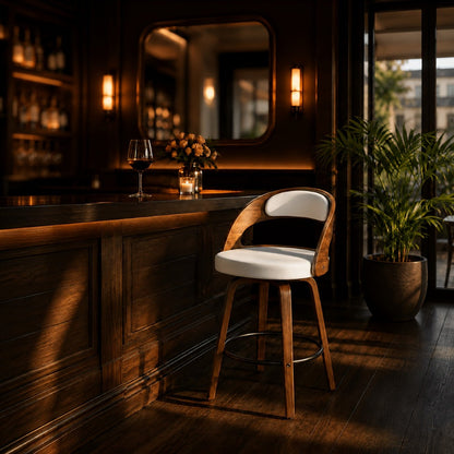 2-Piece Set Faux Leather Bar Stools with Solid Wood Construction and Adjustable Height detail image - detail view 17