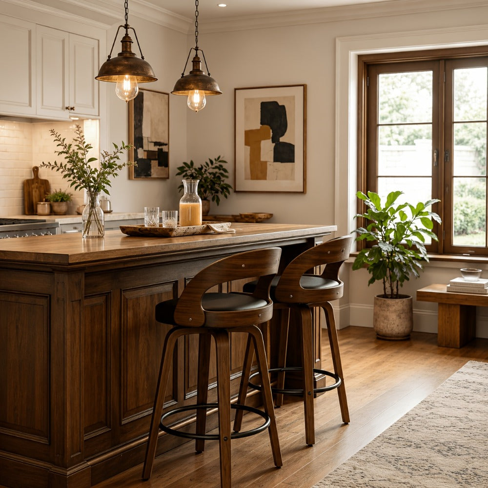 2-Piece Set Faux Leather Bar Stools with Solid Wood Construction and Adjustable Height detail image - detail view 18