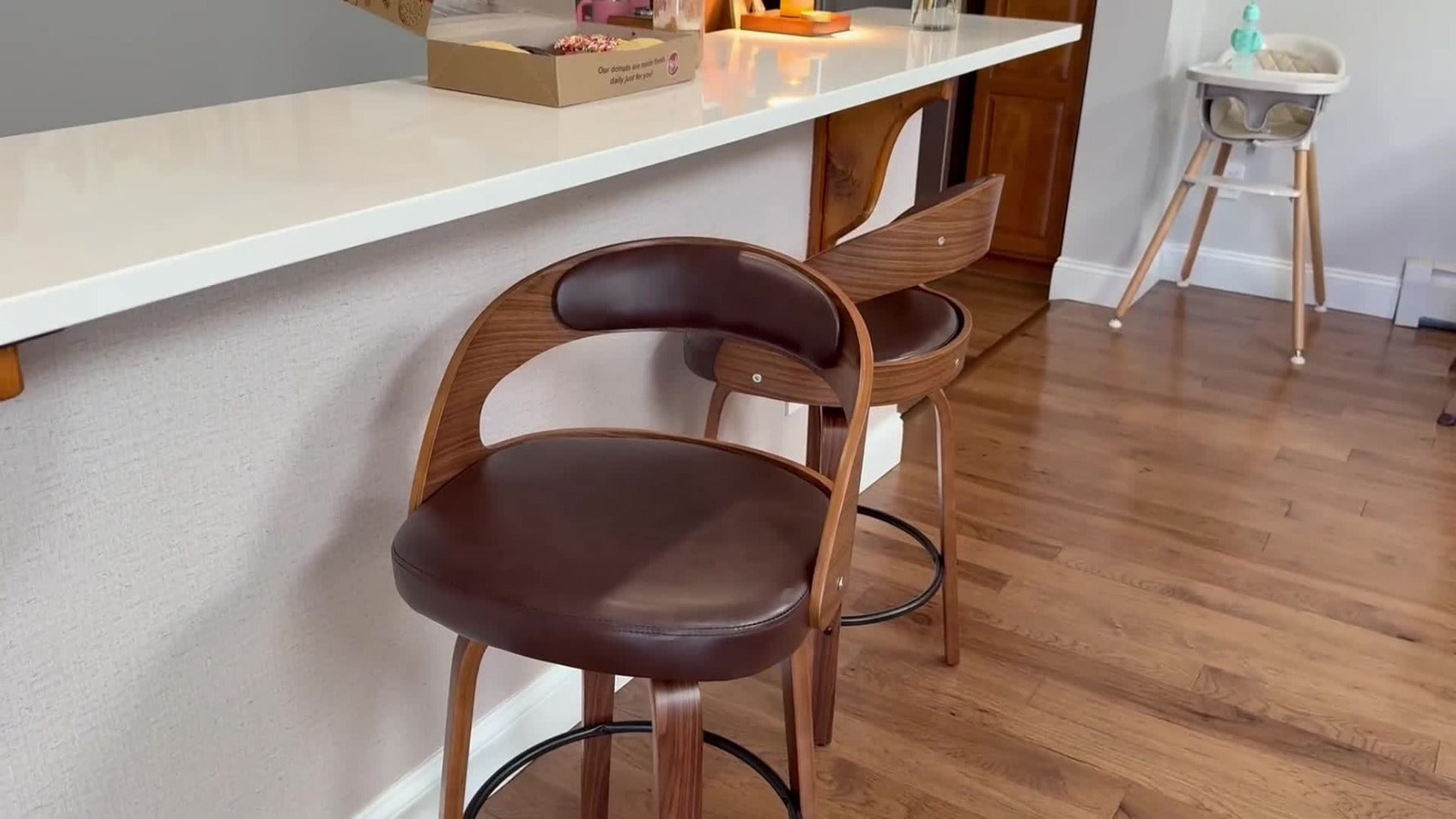 2-Piece Set Faux Leather Bar Stools with Solid Wood Construction and Adjustable Height detail image - detail view 19
