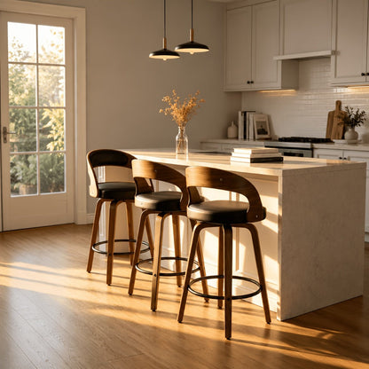 2-Piece Set Faux Leather Bar Stools with Solid Wood Construction and Adjustable Height detail image - detail view 20